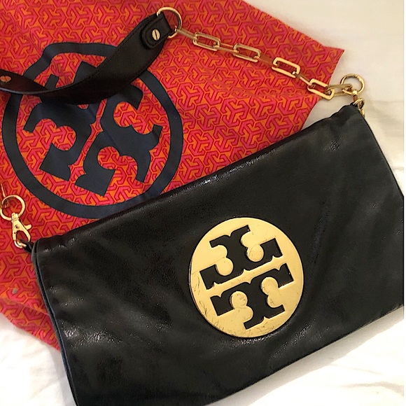 Tory Burch Black Clutch with Gold Logo - Picture 1 of 14